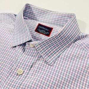 UNTUCKit Blue Pink Check Button Down Shirt Mens Large Casual Stretch
